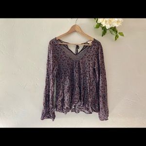 Long sleeve Bell Sleeve Tie Flowy Boho Shirt